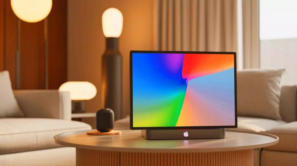 Illustration of Apple's upcoming smart display for home integration with Siri and HomeKit. Image generated by AI.