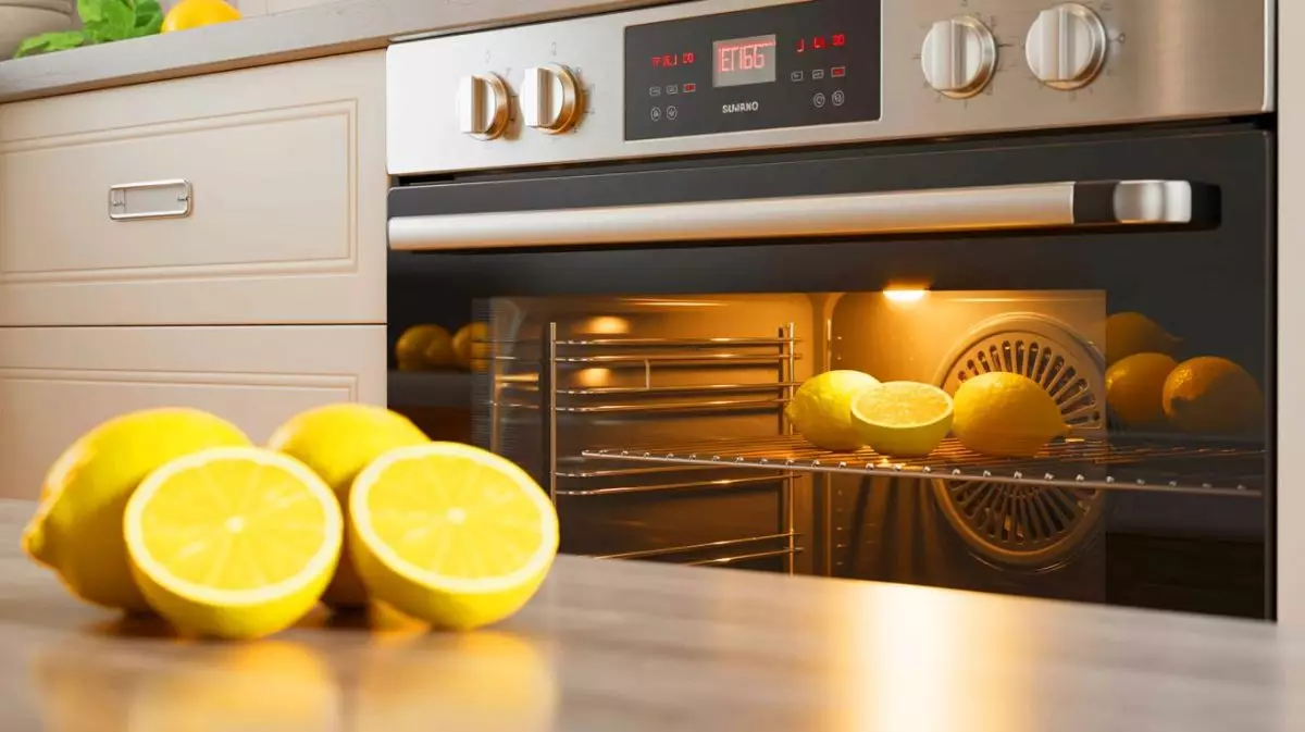 Illustration de l'utilisation de citrons pour le nettoyage naturel des fours. Image réalisée par IA.
