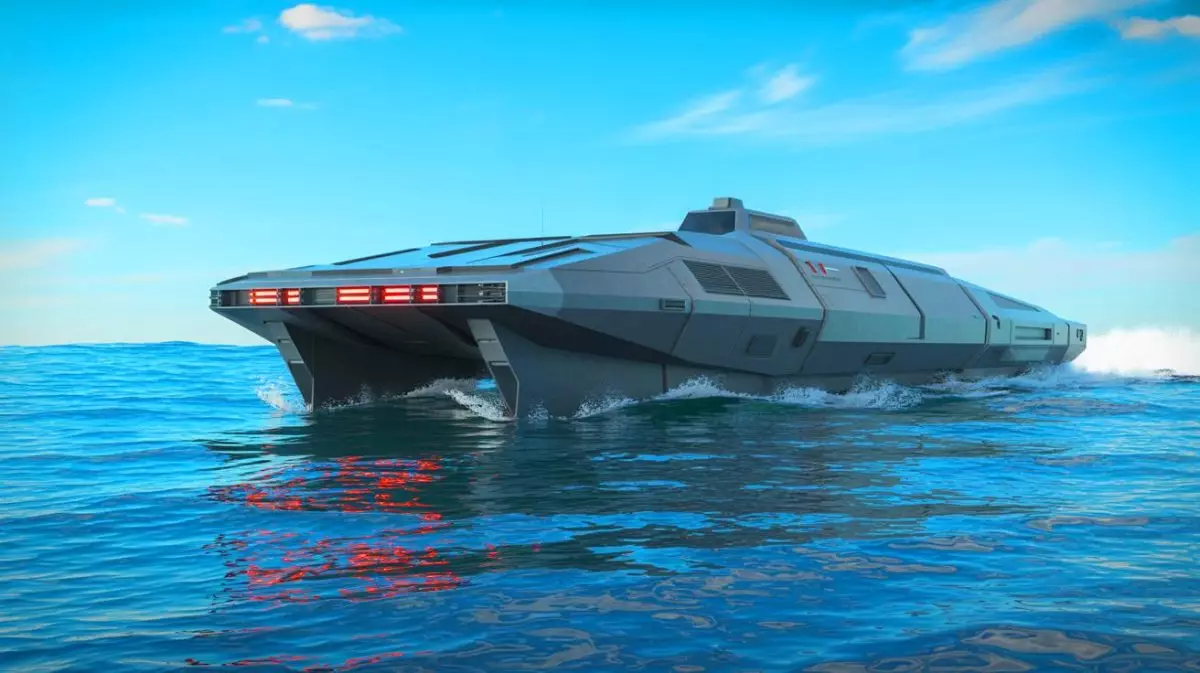 Illustration de l'USX-1 Defiant, un navire de surface autonome développé par la DARPA. Image réalisée par IA.