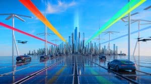 Illustration de la transmission d'énergie sans fil inspirée par les travaux de Nikola Tesla. Image réalisée par IA.