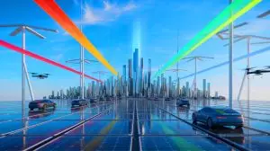 Illustration de la transmission d'énergie sans fil inspirée par les travaux de Nikola Tesla. Image réalisée par IA.