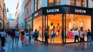Illustration de SHEIN sous pression pour se conformer aux régulations européennes. Image réalisée par IA.