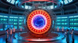 Illustration of France’s WEST Tokamak reactor achieving a record-breaking nuclear fusion reaction. Image generated by AI.