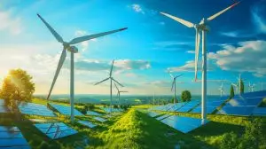 Illustration de la transition énergétique en Europe grâce aux énergies renouvelables. Image réalisée par IA.