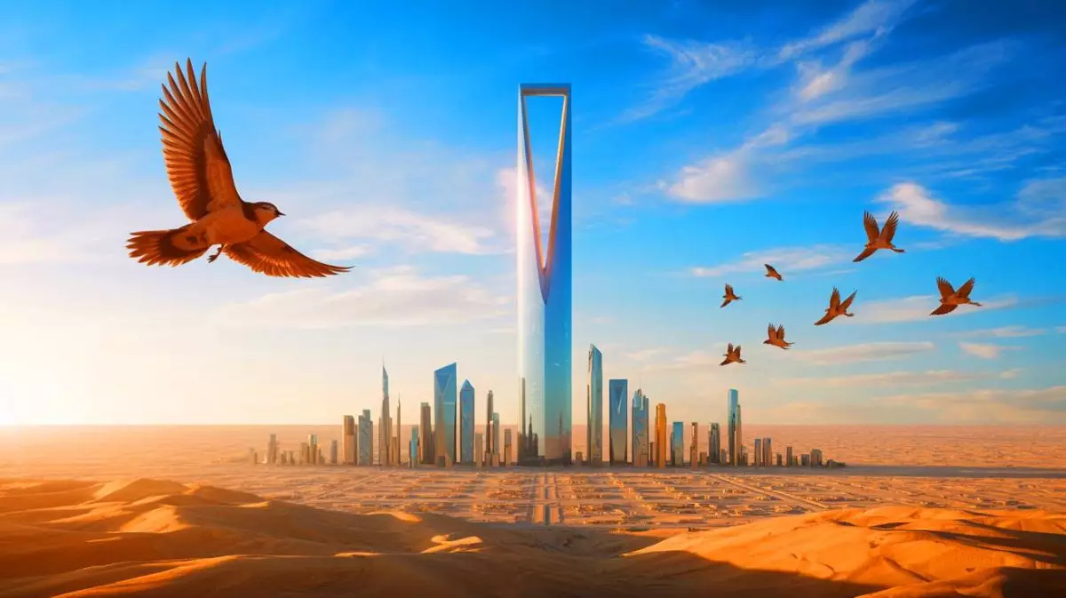 Illustration de la ville futuriste The Line dans le désert saoudien, reflet des défis écologiques. Image réalisée par IA.