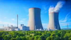 Illustration of China's Zhangzhou nuclear power plant with Hualong-1 reactor advancements. Image generated by AI.