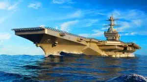 Illustration of China's nuclear-powered aircraft carrier advancing on the high seas. Image generated by AI.