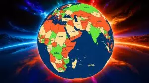Illustration de la comparaison des tailles réelles des pays sur une carte. Image réalisée par IA.