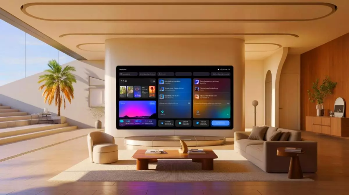 Illustration von Apples geplantem vernetzten Bildschirm für das Smart-Home. Bild durch KI generiert.