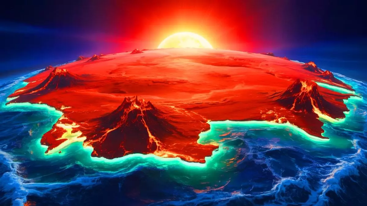 Illustration von der hypothetischen Bildung des Superkontinents Pangäa Ultima in 250 Millionen Jahren. Bild durch KI generiert.