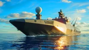 Illustration von Chinas neuem Spionageschiff Liaowang-1 bei der Überwachung von Weltraumaktivitäten. Bild durch KI generiert.