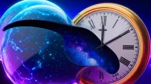 Illustration von der Illusion der Zeit und ihrer möglichen Quantenursprünge. Bild durch KI generiert.