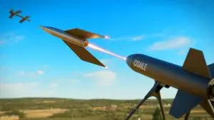 Illustration von einem Drohnenabwehrsystem, das mit eMissiles operiert. Bild durch KI generiert.
