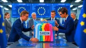 Illustration von der EU-Verbraucherschutzaktion gegen SHEIN. Bild durch KI generiert.