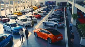 Illustration von der aktuellen Lage des europäischen Automobilmarktes mit dem Aufstieg asiatischer Hersteller. Bild durch KI generiert.