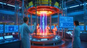 Illustration von einem Tokamak-Reaktor, der einen Plasma-Rekord erreicht. Bild durch KI generiert.