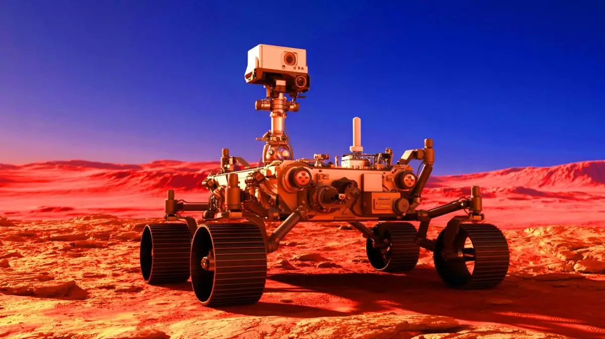Illustration von der Mission des Rosalind Franklin Rovers auf dem Mars. Bild durch KI generiert.
