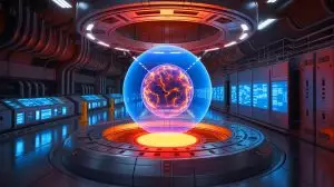 Illustration von einem Tokamak-Reaktor in der Kernfusionsforschung. Bild durch KI generiert.