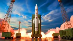 Illustration von der Entwicklung des Sentinel ICBM und seiner Auswirkungen auf die globale Sicherheitsdynamik. Bild durch KI generiert.