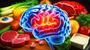 Illustration von den neurologischen Auswirkungen von Lebensmittelvergiftungen. Bild durch KI generiert.