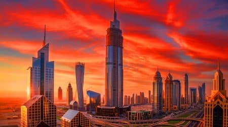 Illustration von einem neuen Wolkenkratzerprojekt in Dubai, dem Burj Azizi. Bild durch KI generiert.