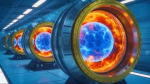 Illustration von supraleitenden Magneten in einem Fusionsreaktor. Bild durch KI generiert.