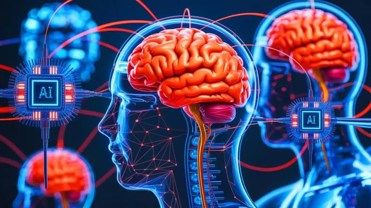 Illustration of AI models developing humanlike cognitive processes. Image generated by AI.