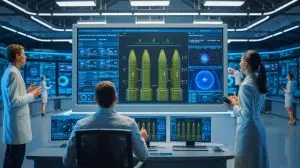 Illustration of an advanced AI system distinguishing between nuclear warheads and decoys. Image generated by AI.