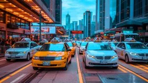Illustration de la transformation du marché des taxis à Hong Kong face aux nouvelles technologies de transport. Image réalisée par IA.