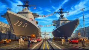Illustration of the strategic expansion of the U.S. Navy's fleet with international collaboration. Image generated by AI.
