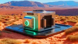 Illustration of the Kaleidos microreactor designed for deployment in remote environments. Image generated by AI.