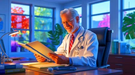 Illustration of Dr. Howard Tucker, a neurologist and centenarian, embodying longevity and vitality. Image generated by AI.