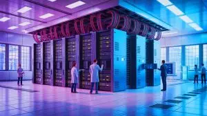 Illustration of the University of Edinburgh hosting the UK's new national supercomputer. Image generated by AI.