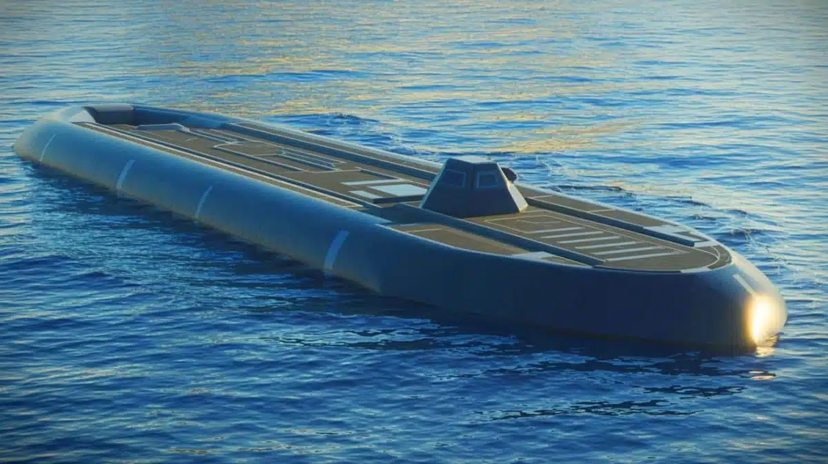 Illustration of stealth inflatable warships enhancing the Royal Navy's fleet. Image generated by AI.