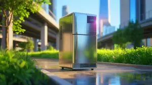 Illustration de la machine d'Aircela transformant l'air en essence. Image réalisée par IA.