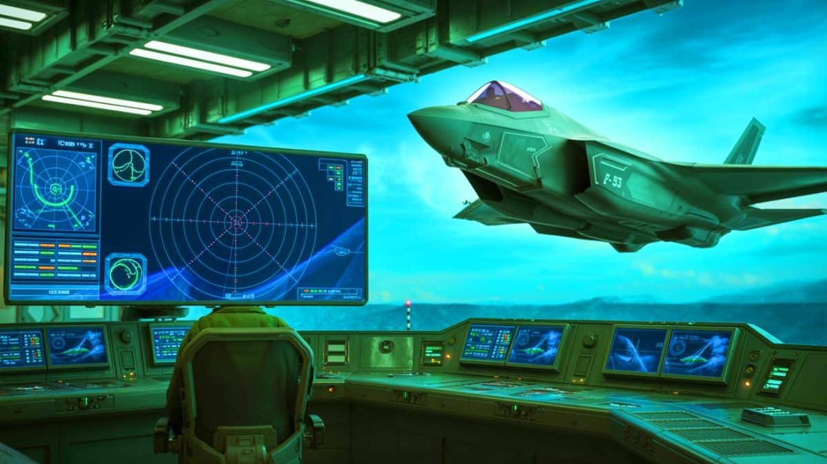 Illustration of a 6G electronic weapon system capable of jamming F-35 fighter radars. Image generated by AI.