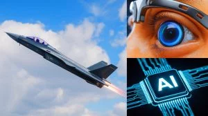 Illustration of China’s scientific advancements in military aviation, artificial retina, and non-binary AI chips. Image generated by AI.