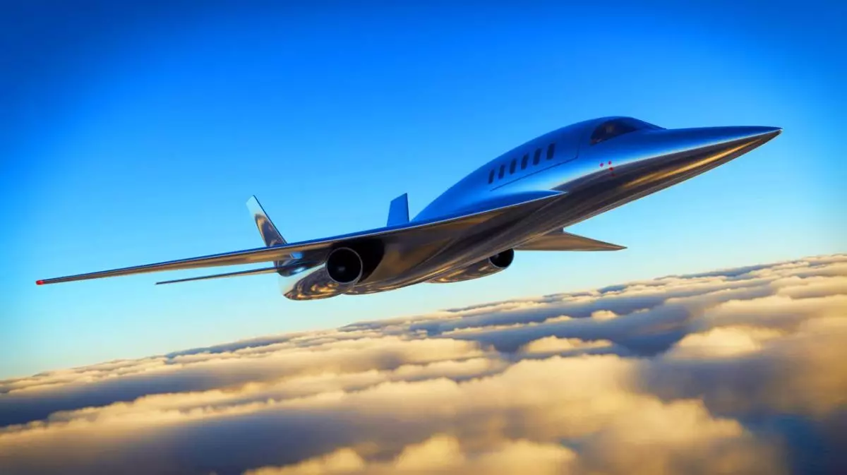 Illustration of the C949 supersonic jet surpassing the Concorde in speed and noise reduction. Image generated by AI.