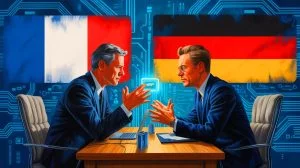 Illustration de la divergence stratégique entre la France et l'Allemagne face à la taxation des géants technologiques américains. Image réalisée par IA.