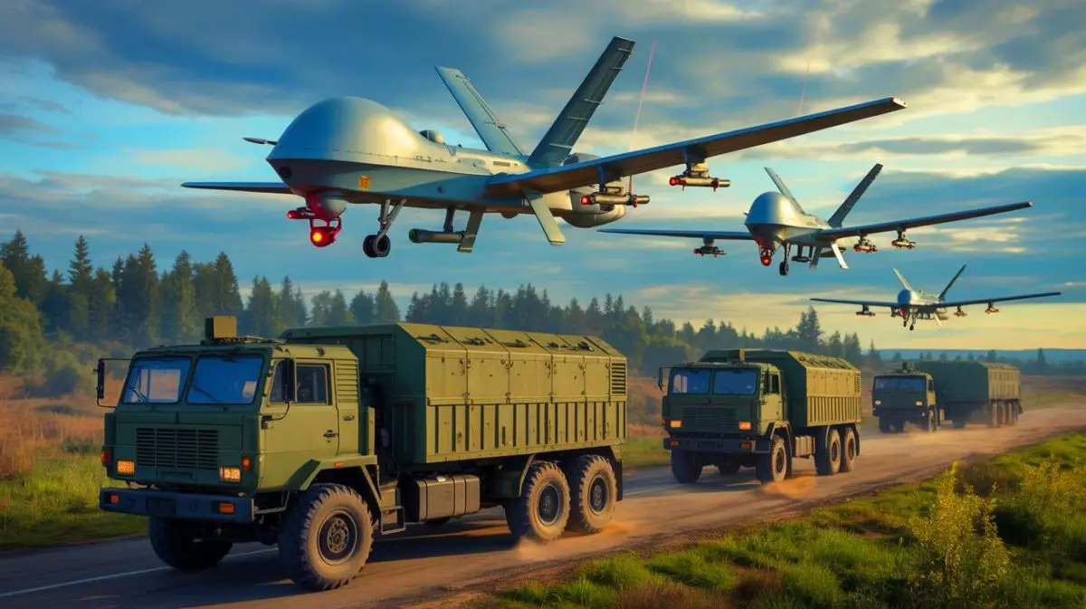 Illustration de l'attaque de drones ukrainiens sur des bases aériennes russes lors de "Operation Spiderweb". Image réalisée par IA.
