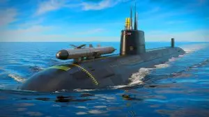 Illustration de missiles de croisière lancés par la mer dans le cadre de la dissuasion nucléaire américaine. Image réalisée par IA.