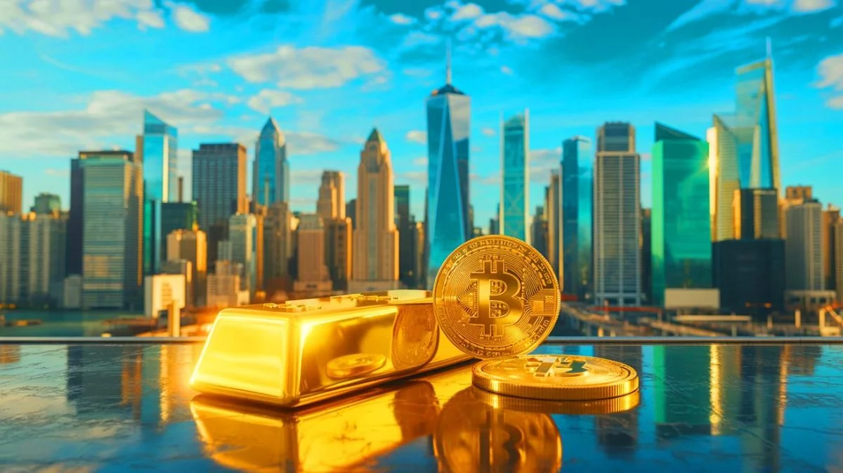 Illustration of the surge in gold prices amid geopolitical tensions and the debate over cryptocurrencies as alternatives. Image generated by AI.