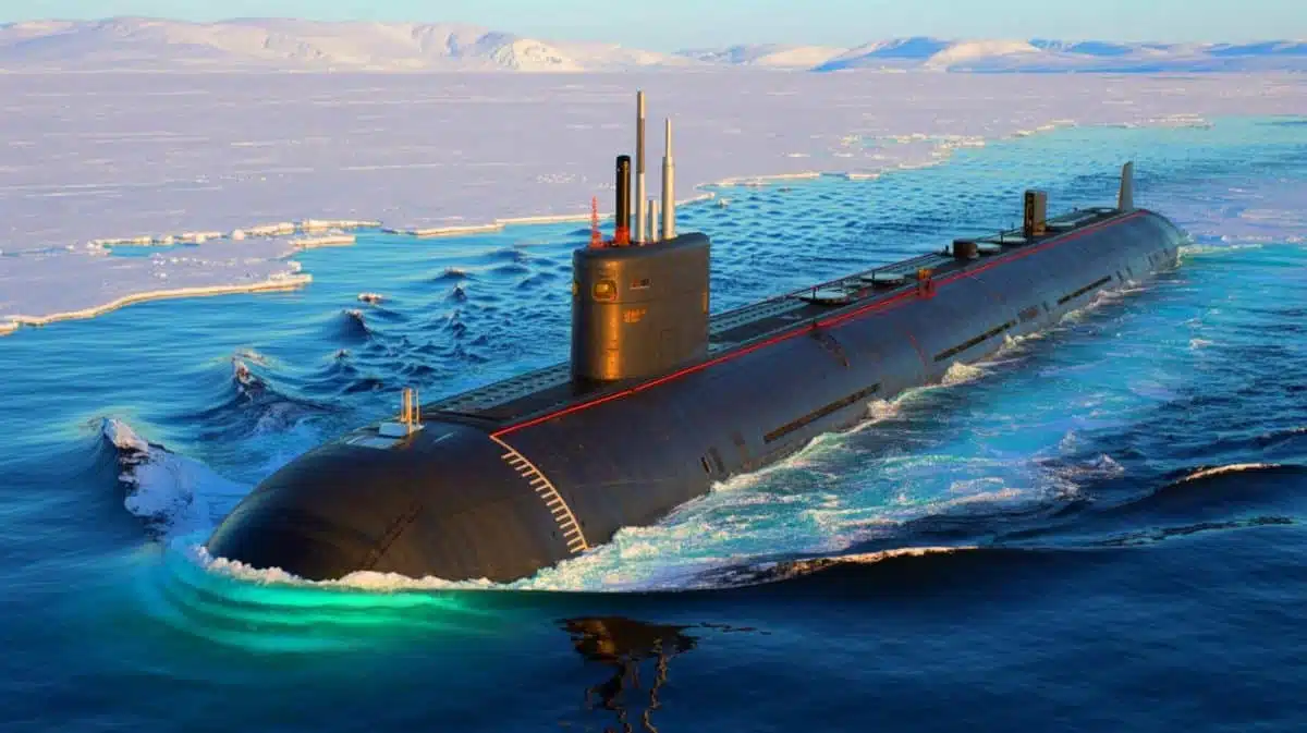 Illustration de sous-marins transportant du gaz naturel liquéfié le long de la Route maritime du Nord. Image réalisée par IA.