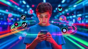 Illustration of TikTok's impact on teen mental health and misinformation spread. Image generated by AI.