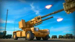 Illustration of Rapidfire Land air defense system countering modern aerial threats. Image generated by AI.