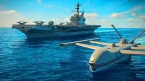 Illustration of surface drones integrated into naval operations alongside amphibious helicopter carriers. Image generated by AI.
