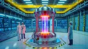 Illustration of TAE Technologies' groundbreaking nuclear fusion reactor powered by hydrogen-boron fusion. Image generated by AI.