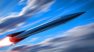 Illustration of the U.S. Air Force's hypersonic ARRW missile soaring at high speeds. Image generated by AI.