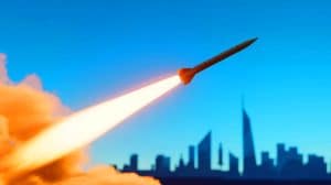 Illustration de l'attaque par missiles hypersoniques Fattah de l'Iran sur Israël. Image réalisée par IA.