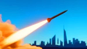 Illustration de l'attaque par missiles hypersoniques Fattah de l'Iran sur Israël. Image réalisée par IA.